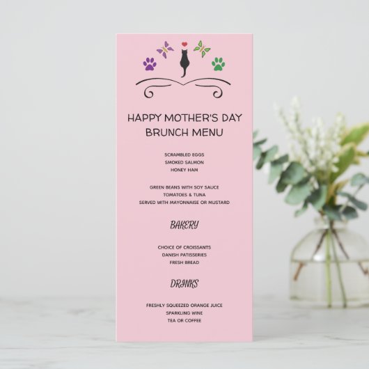 Happy Moederdag-menu met zwarte kat Menu (Staand voorkant)