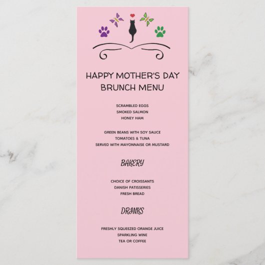 Happy Moederdag-menu met zwarte kat Menu (Voorkant)