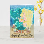 Happy Moederdag  Mermaid Child Glitter Kaart (Gele Bloem)