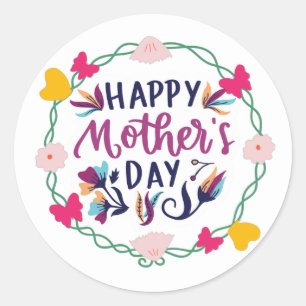 Happy Moederdag met bloem en vlinder Ronde Sticker