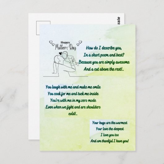 Happy Moederdag met een origineel gedicht Briefkaart (Voorkant / Achterkant)