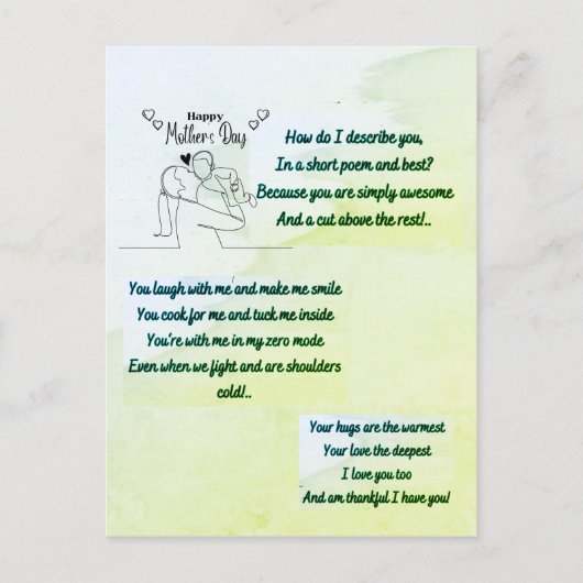 Happy Moederdag met een origineel gedicht Briefkaart (Voorkant)