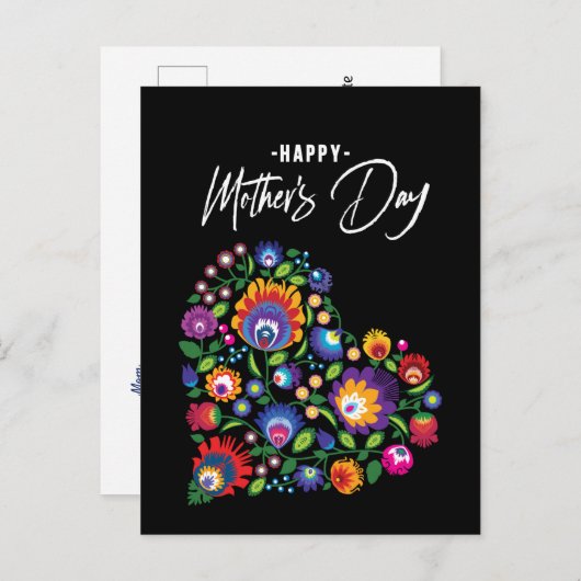 Happy Moederdag met Folklore Heart-tekst Briefkaart (Voorkant / Achterkant)