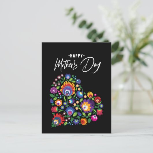 Happy Moederdag met Folklore Heart-tekst Briefkaart (Staand voorkant)