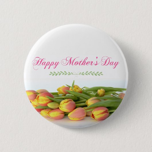 Happy Moederdag met gele en Oranje Tulips Ronde Button 5,7 Cm (Voorkant)