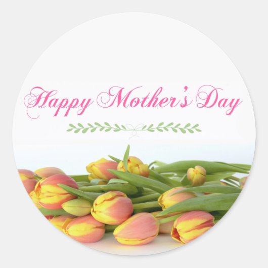 Happy Moederdag met gele en Oranje Tulips Ronde Sticker (Voorkant)