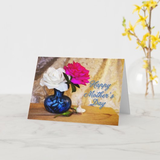 Happy Moederdag met geverfde rozen Kaart (Gele Bloem)