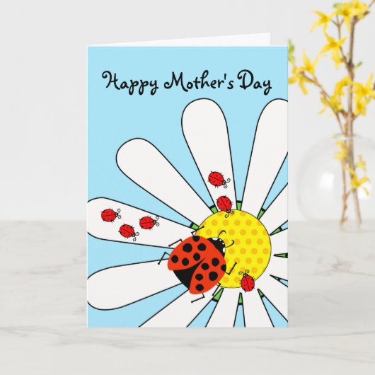 Happy Moederdag met Ladybug en baby's Kaart (Gele Bloem)