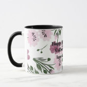 Happy Moederdag met Paarse roze bloemmotief Mok (Links)