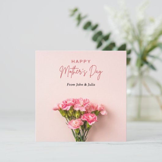 Happy Moederdag met roze bloemen Wenskaart Feestdagenkaart (Staand voorkant)