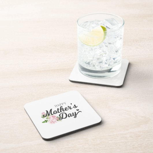 Happy Moederdag met roze rozen | ONDERZETTER (Rechterzijde)