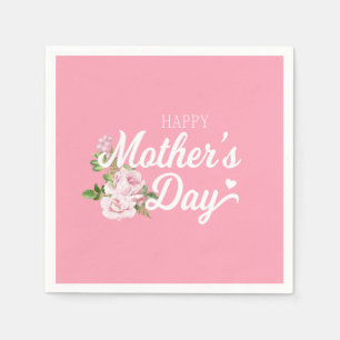Happy Moederdag met roze rozen   Papier Napkin Servet