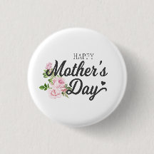 Happy Moederdag met roze rozen | Pin-Button