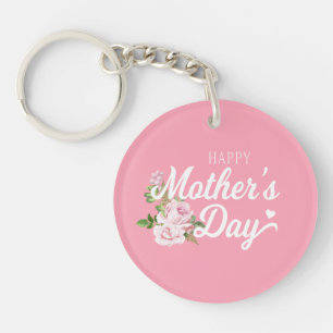 Happy Moederdag met roze rozen   Sleutelhanger
