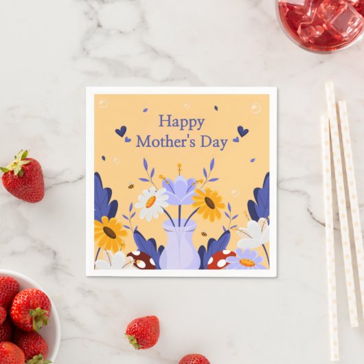 Happy Moederdag Modern Flowers Floral Botanical Servet (Insitu)