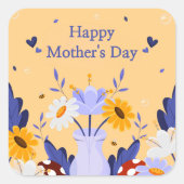 Happy Moederdag Modern Flowers Floral Botanical Vierkante Sticker (Voorkant)