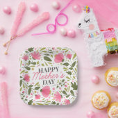 Happy Moederdag Modern Pink Floral Botanical Papieren Bordje (Feest)