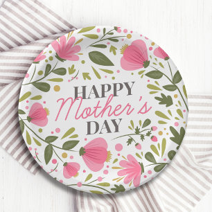 Happy Moederdag Modern Pink Floral Botanical Papieren Bordje