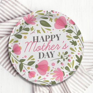 Happy Moederdag Modern Pink Floral Botanical Papieren Bordje