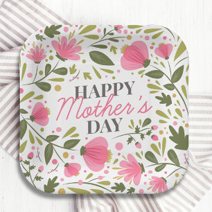 Happy Moederdag Modern Pink Floral Botanical Papieren Bordje