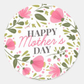 Happy Moederdag Modern Pink Floral Botanical Ronde Sticker (Voorkant)