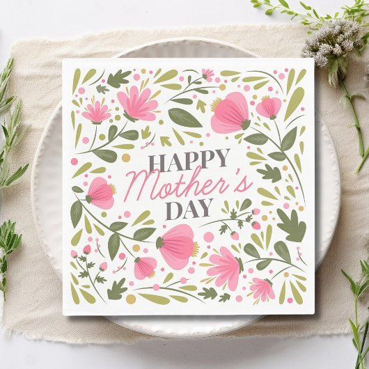 Happy Moederdag Modern Pink Floral Botanical Servet