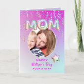 Happy Moederdag Modern Rainbow Glitter Foto Kaart (Voorkant)