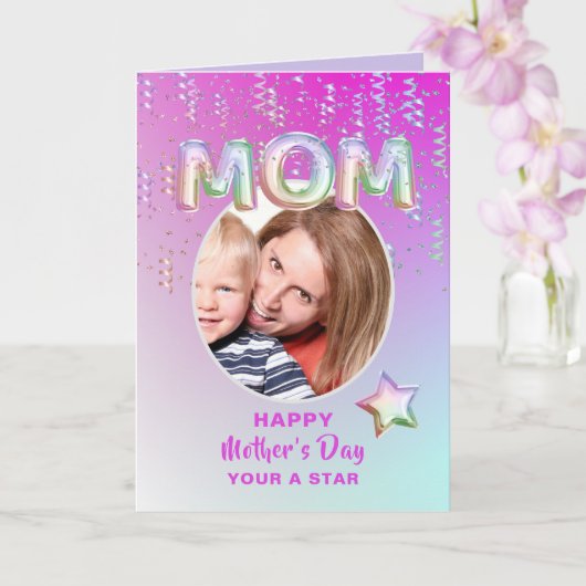 Happy Moederdag Modern Rainbow Glitter Foto Kaart (Orchidee)