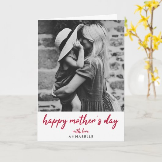 Happy Moederdag | Moderne foto van rood script Kaart (Gele Bloem)