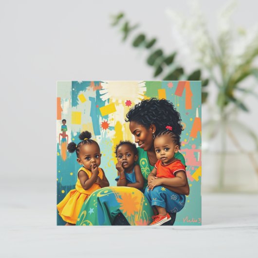 Happy Moederdag | Moeder en drie Kinder Kaart (Staand voorkant)