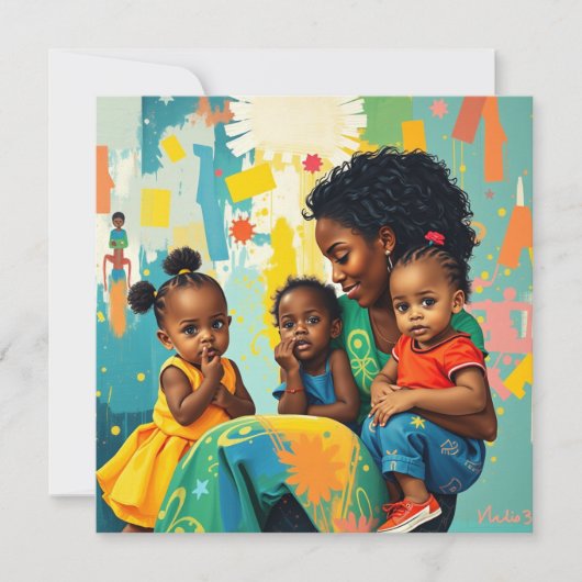 Happy Moederdag | Moeder en drie Kinder Kaart (Voorkant)