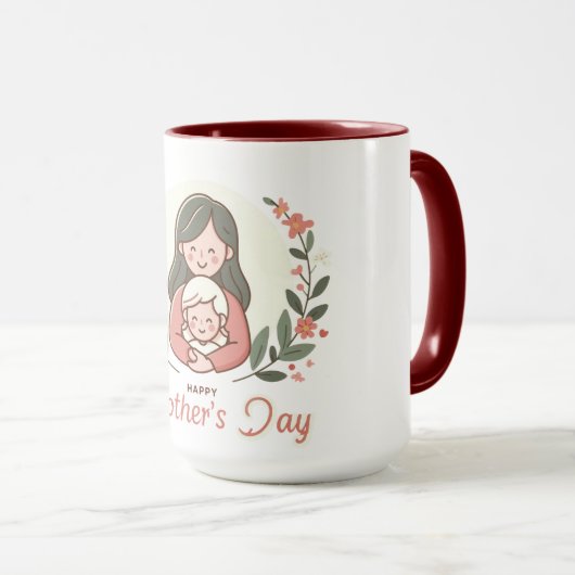 Happy Moederdag - Moeder en kind omarmen Bloemen Mok (Voorkant rechts)