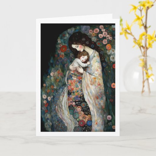 Happy Moederdag moeder en kind schilderen Kaart (Gele Bloem)