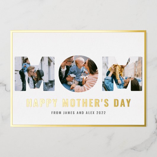 Happy Moederdag MOM 3 Photo Gold Foil Kaart (Voorkant)