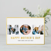 Happy Moederdag MOM 3 Photo Gold Foil Kaart (Staand Voorkant)