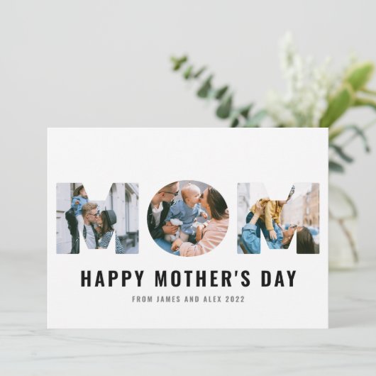 Happy Moederdag MOM Cutout Simple 3-fotokaart Save The Date (Staand voorkant)
