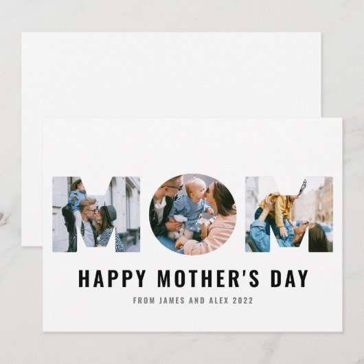 Happy Moederdag MOM Cutout Simple 3-fotokaart Save The Date (Voorkant / Achterkant)