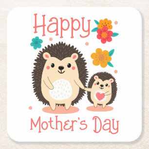 Happy Moederdag Mom en Baby Hedgehog Kartonnen Onderzetters