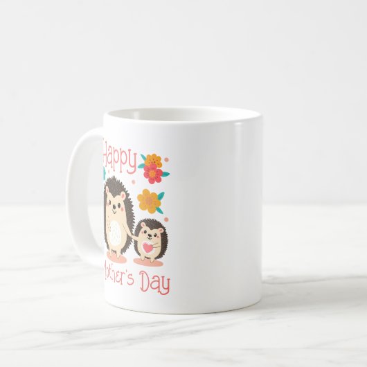 Happy Moederdag Mom en Baby Hedgehog Koffiemok (Voorkant links)
