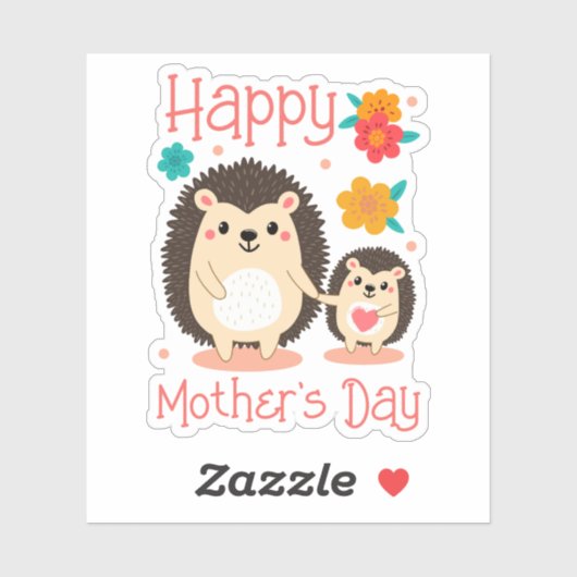 Happy Moederdag Mom en Baby Hedgehog Sticker (Vel)