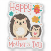 Happy Moederdag Mom en Baby Hedgehog Sticker (Voorkant)
