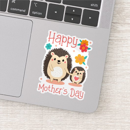 Happy Moederdag Mom en Baby Hedgehog Sticker (Detail)