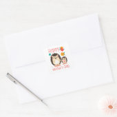 Happy Moederdag Mom en Baby Hedgehog Vierkante Sticker (Envelop)