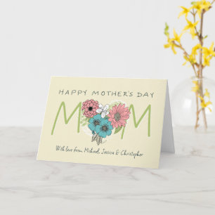 Happy Moederdag MOM Flower Heart Aangepaste namen Kaart