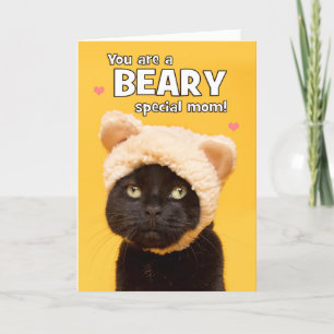 Happy Moederdag Mom Schattigee Kat in Beer Pet Hum Feestdagen Kaart