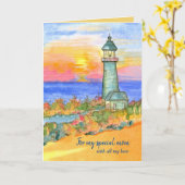 Happy Moederdag Mom Vuurtoren Sunrise Kaart (Gele Bloem)