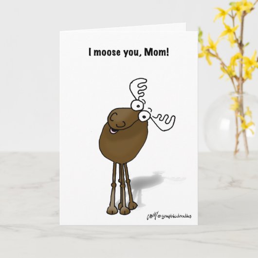 Happy Moederdag Moose Kaart (Gele Bloem)