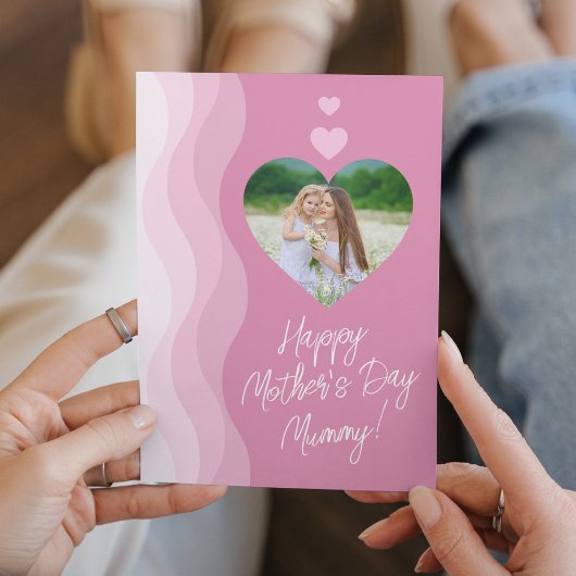 Happy Moederdag MUMMY Modern Roze Hart Foto Feestdagen Kaart