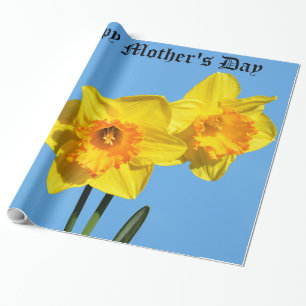 Happy Moederdag narcissen gouden medaille bloemen Cadeaupapier