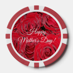 Happy Moederdag of Jouw tekst Red Roses Floral Poker Chips